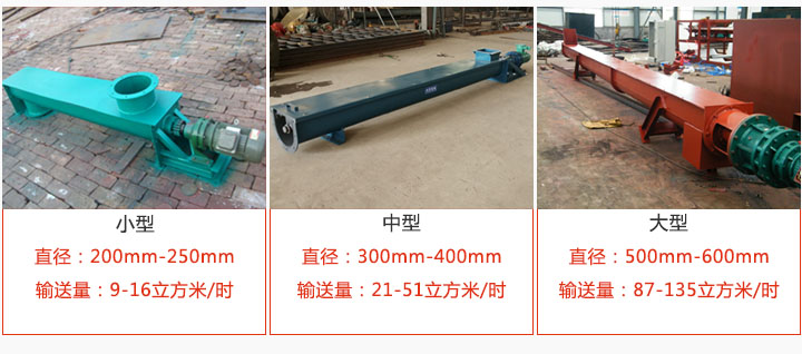 U型螺旋輸送小型，中型，大型產品展示